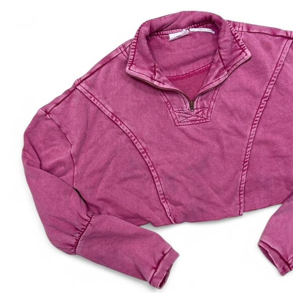 Urban Outfitters Out From Under Pink Vera‎ Quarter Zip Sweatshirt Cropped Small - Picture 2 of 6